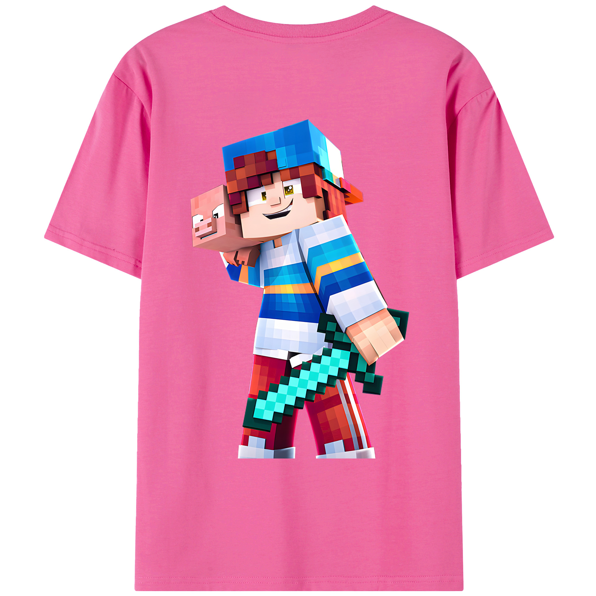 （画像用） マインクラフト ブロックの世界 Minecraft MC Block world レディース半袖Tシャツ(バックプリント)